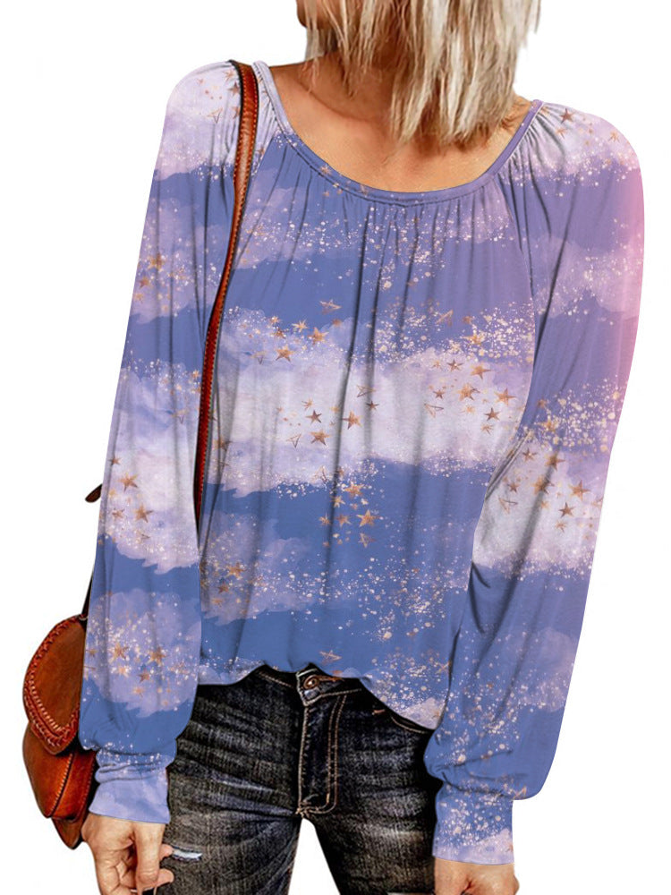Damen Ethno-Print Oversize-Tunika mit Rundhalsausschnitt und langen Ballonärmeln Shop Nory