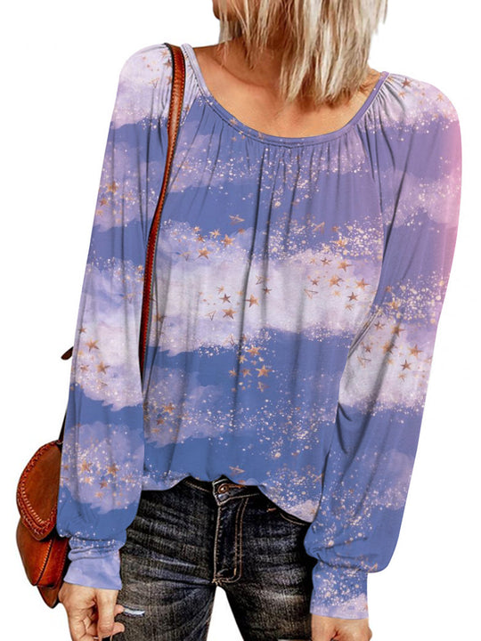 Damen Ethno-Print Oversize-Tunika mit Rundhalsausschnitt und langen Ballonärmeln Shop Nory