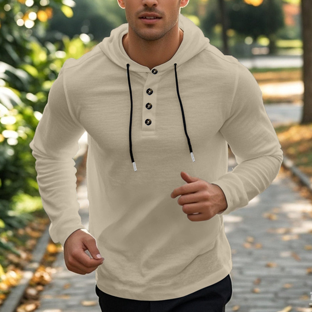 Herren sportlicher Hoodie mit Knopfleiste und funktionalen Taschen