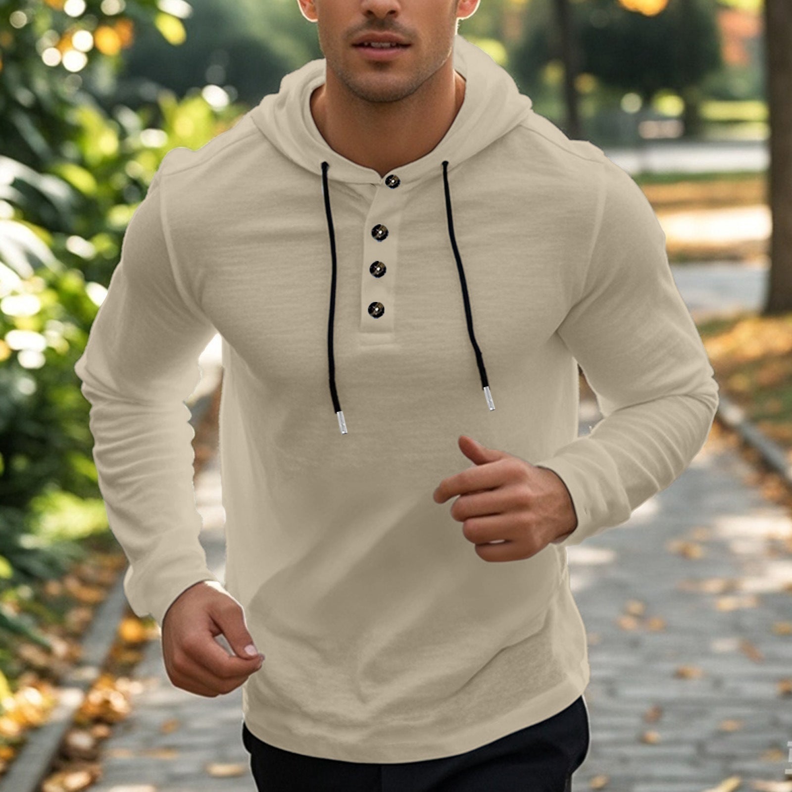 Herren sportlicher Hoodie mit Knopfleiste und funktionalen Taschen