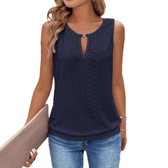 Damen luftiges Tanktop mit dekorativem Ausschnitt und feiner Struktur