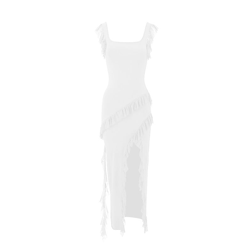 Damen Maxikleid mit originellem Rüschendetail und eleganter Taillierung