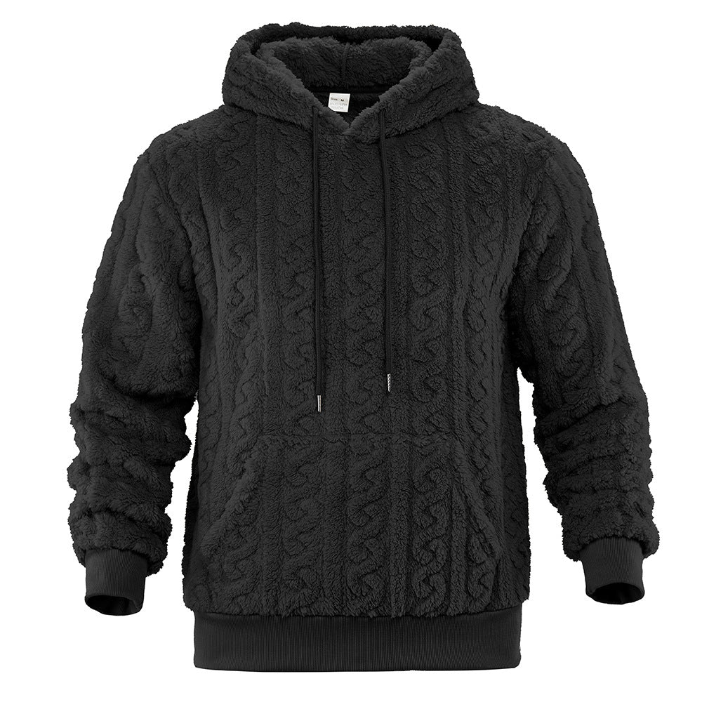 Herren Flauschiger Sherpa-Hoodie mit Zopfmuster, Kängurutasche und Rippbündchen Shop Nory