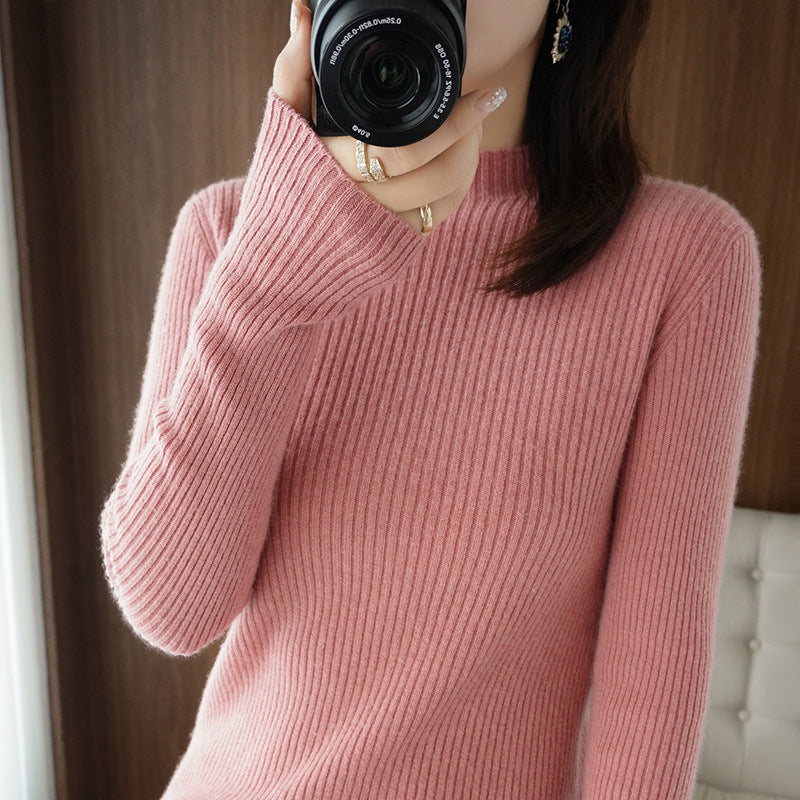 Damen Luxus-Feinstrickpullover mit schmaler Rippenstruktur und kurzem Stehkragen Shop Nory