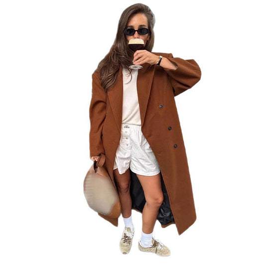 Damen Maxilanger doppeltreihiger Mantel mit Oversize-Silhouette Shop Nory
