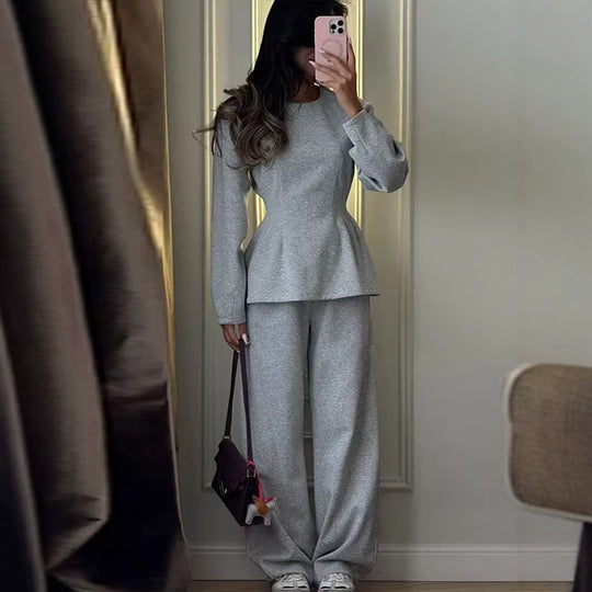 Damen Zweiteiliges Komfort-Lounge-Set mit Langarmshirt und weiter Jogginghose Shop Nory