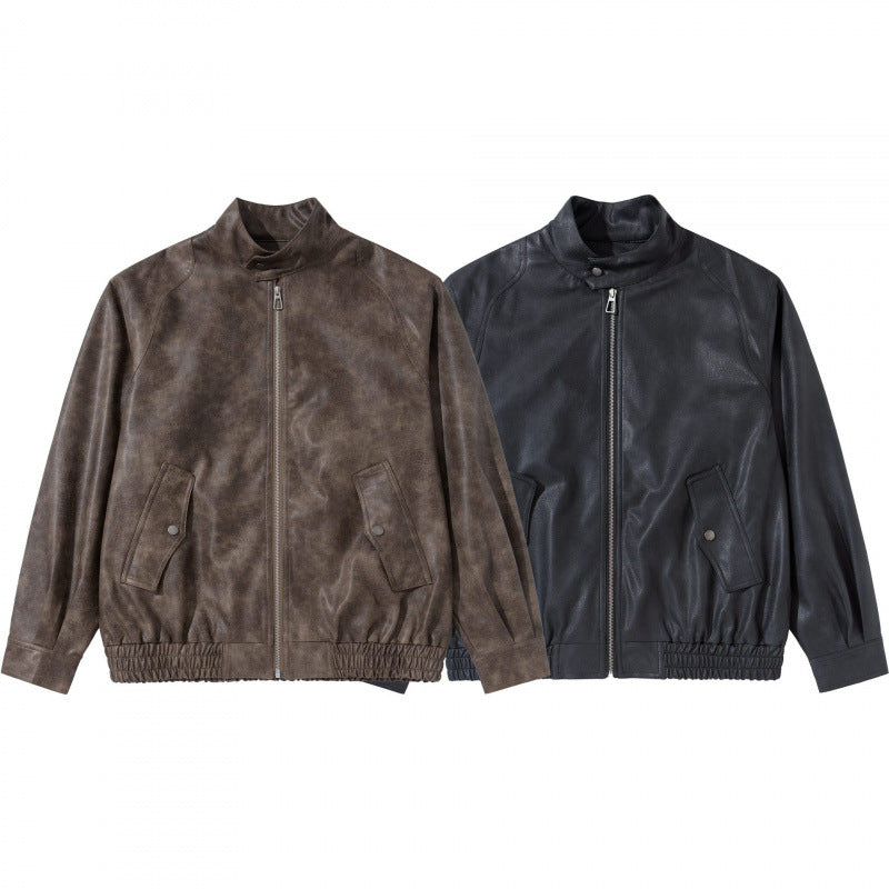 Herren Kurzblouson aus Veloursleder‑Optik mit Stehkragen, Raglanärmeln und elastischem Saum Shop Nory