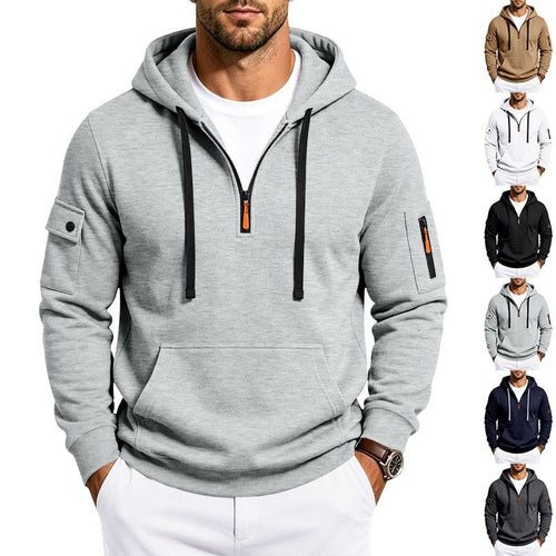 Herren Kapuzenpullover mit Halbzip, Utility-Ärmeltaschen und Kängurutasche Shop Nory