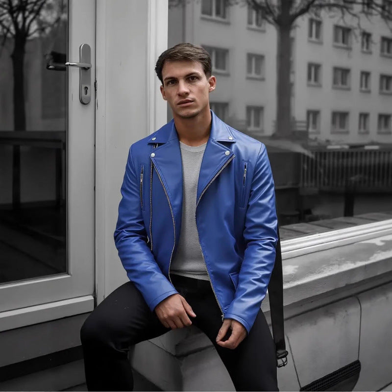 Herren Kunstleder Bikerjacke mit Steppnähten