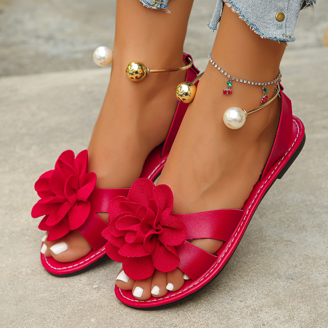 Damen Blumensandalen mit großer 3D-Blütenapplikation und Slingback Shop Nory