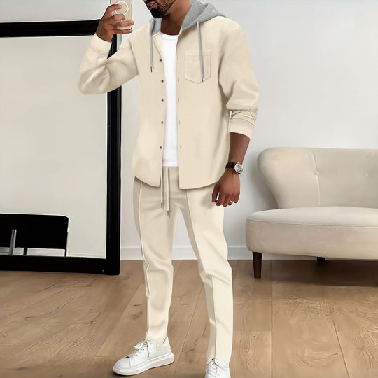 Herren nan strukturiertes Overshirt mit Kapuze und abgestimmter Relaxhose Shop Nory