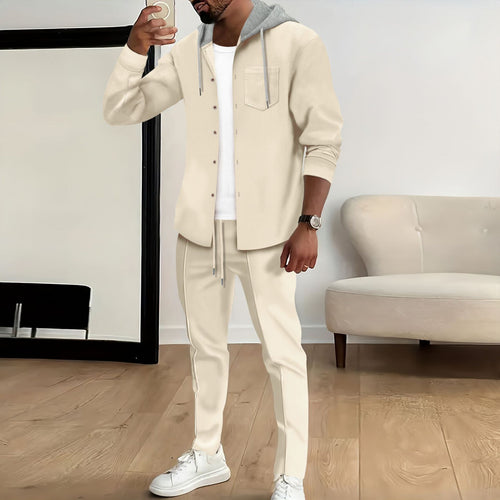 Herren nan strukturiertes Overshirt mit Kapuze und abgestimmter Relaxhose Shop Nory