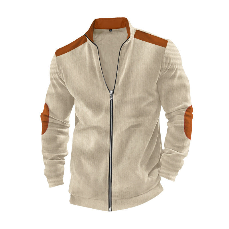 Herren nan Cordjacke mit Reißverschluss Stehkragen und Ellbogen-Patches Shop Nory