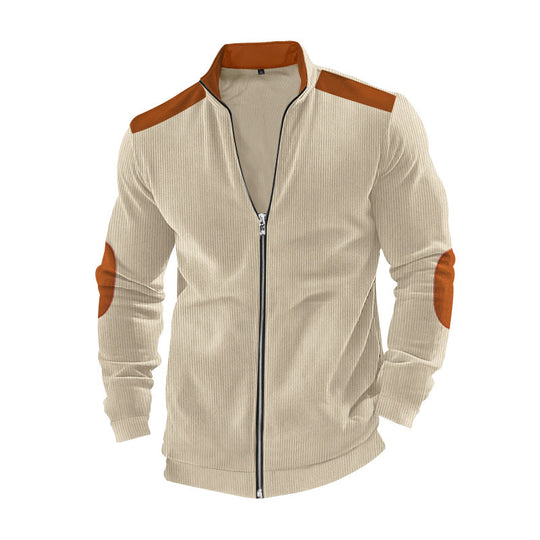 Herren nan Cordjacke mit Reißverschluss Stehkragen und Ellbogen-Patches Shop Nory