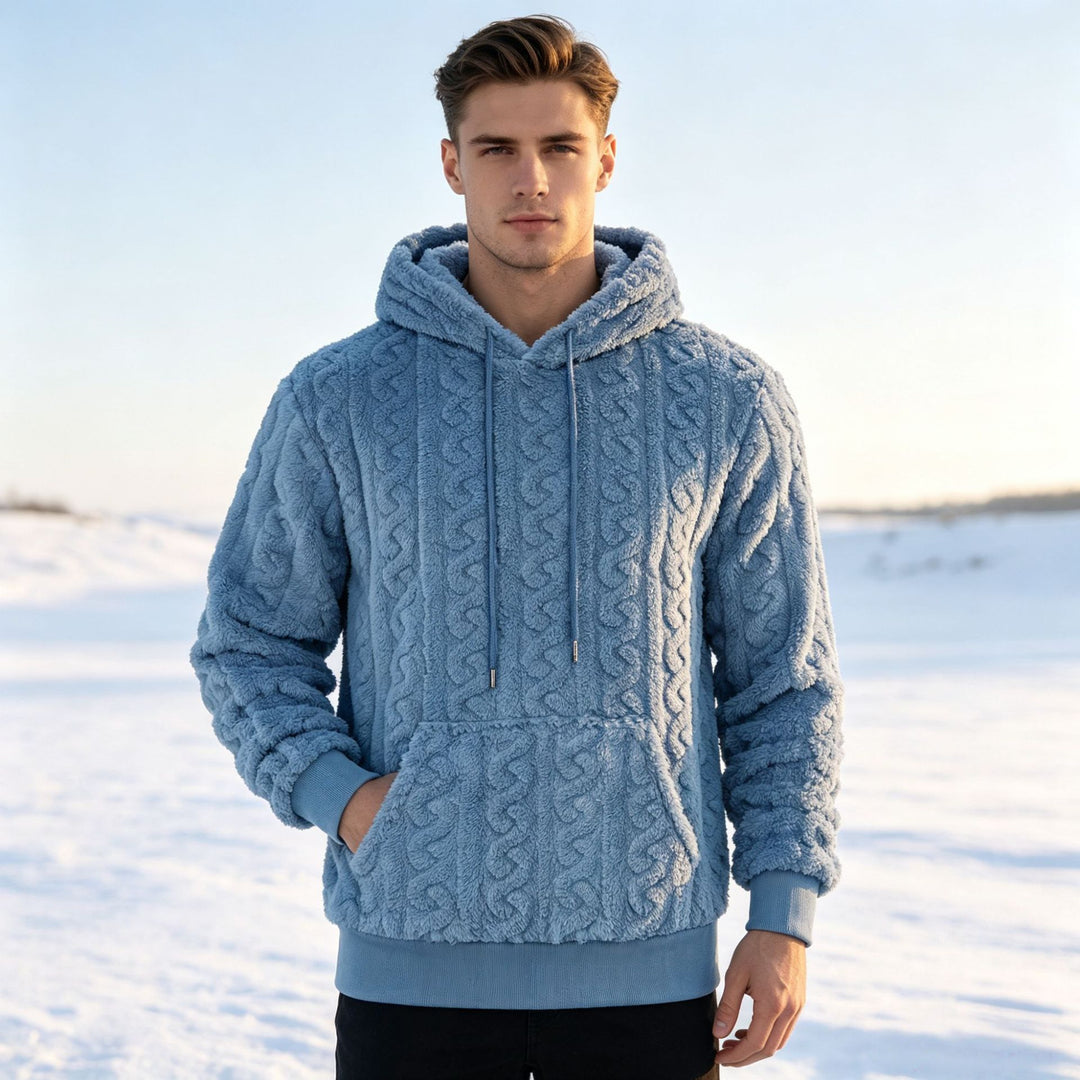 Herren Sherpa-Kapuzenpullover mit Zopfmuster, Kängurutasche und Rippbündchen Shop Nory