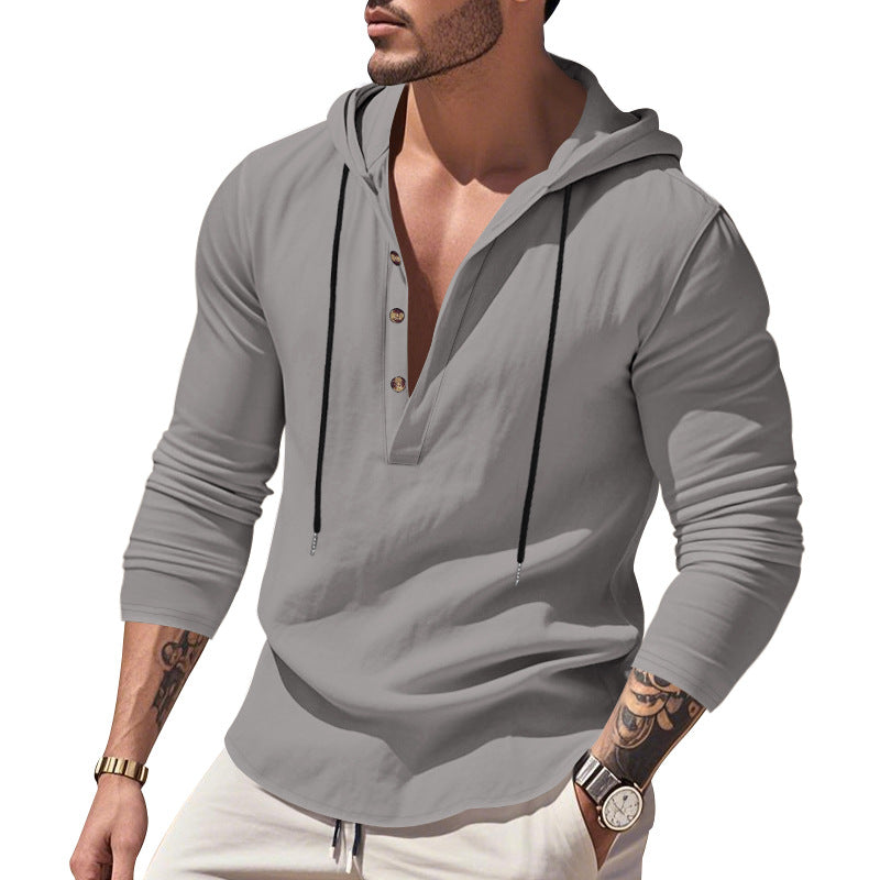 Herren lässiges Langarm-Hoodie mit Knopfleiste und modernem Schnitt