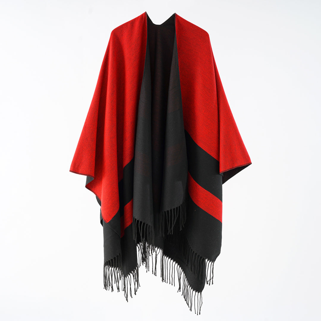 Damen Multifunktionaler Fransen‑Wickelponcho aus Wollmix mit doppellagigem Fall Shop Nory