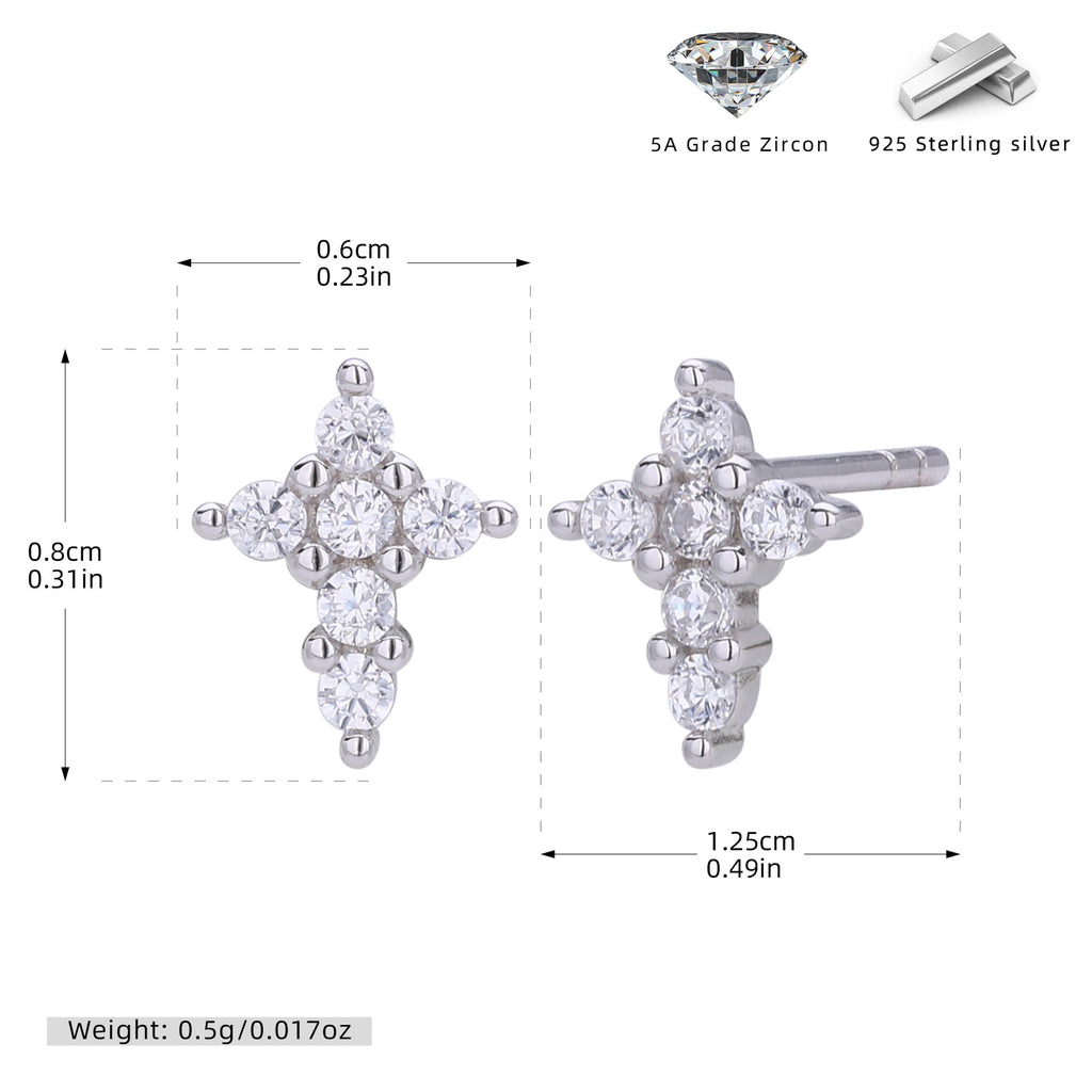 Damen Ohrstecker im Kreuzdesign mit funkelnden Zirkonsteinen aus 925 Sterling Silber Shop Nory