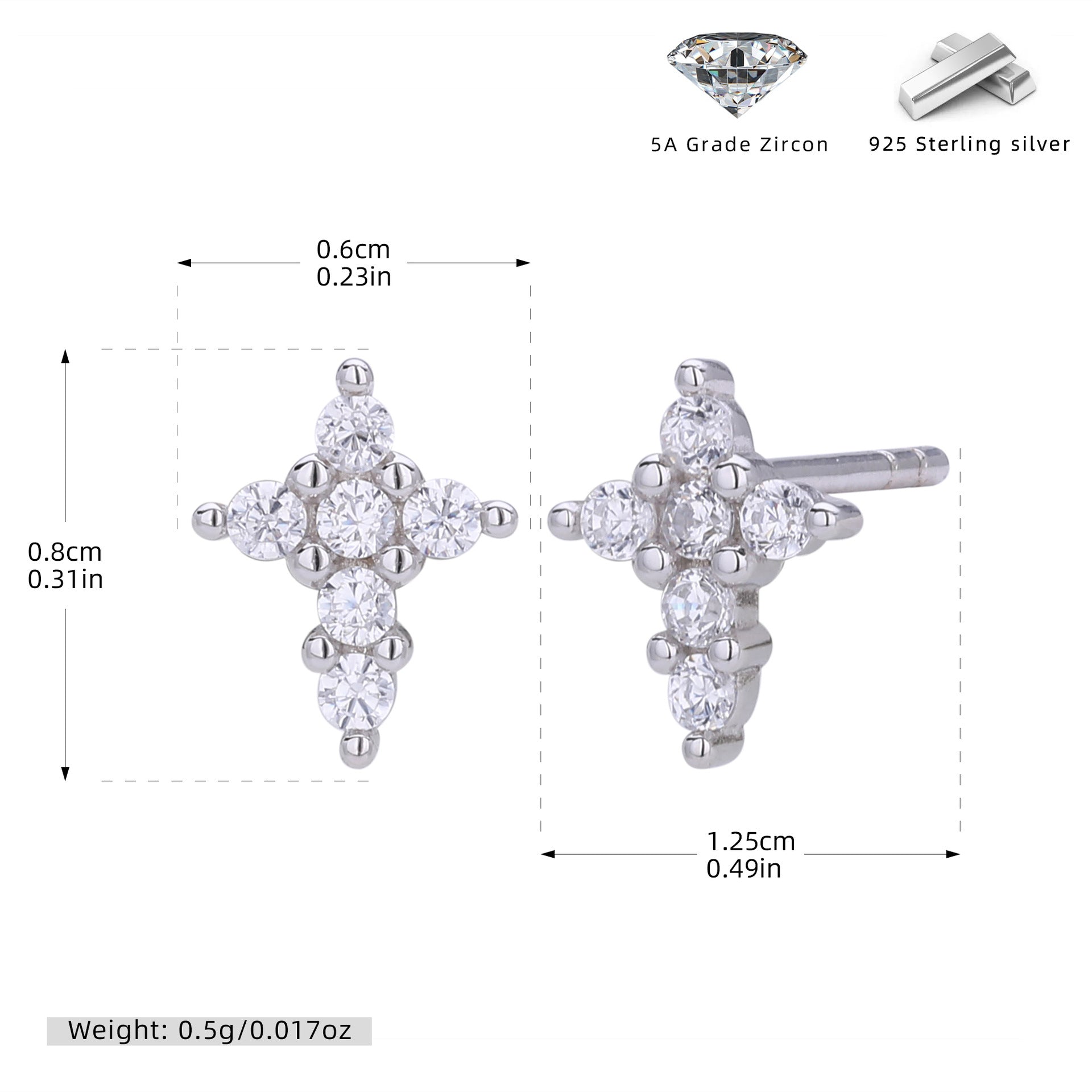 Damen Ohrstecker im Kreuzdesign mit funkelnden Zirkonsteinen aus 925 Sterling Silber Shop Nory