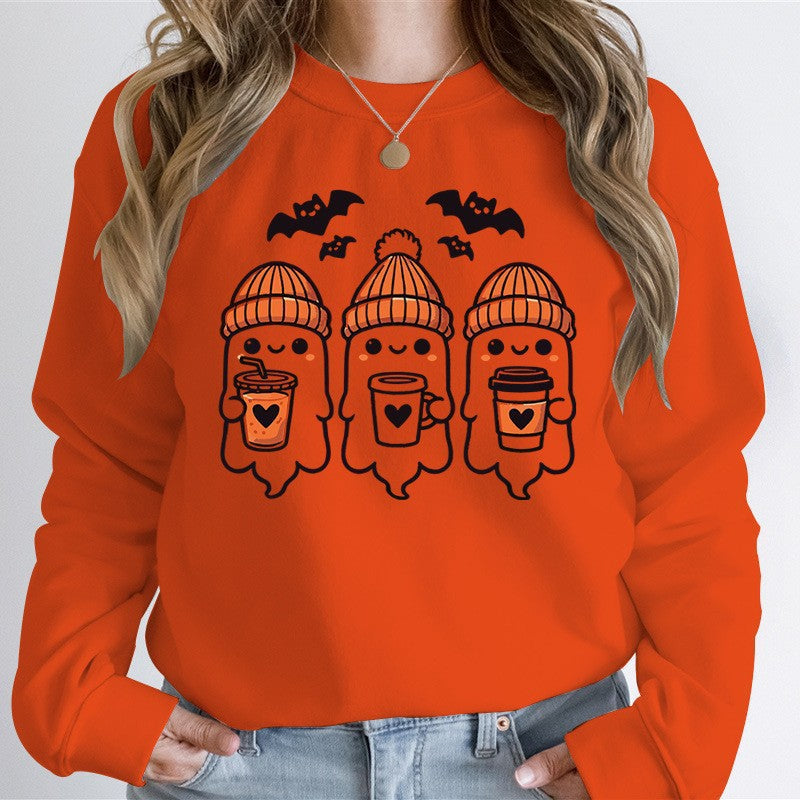 Damen gemütlicher Halloween Grafikpullover mit niedlichen Geist-Motiven, Rundhalsausschnitt und weichem Baumwollmix Shop Nory