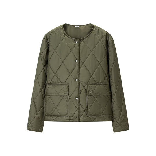 Damen Steppjacke ohne Kragen mit Druckknopfverschluss und aufgesetzten Pattentaschen Shop Nory