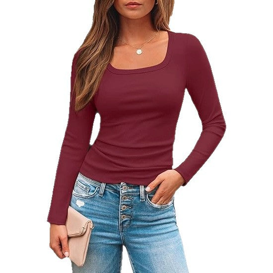Damen Enganliegendes Langarm-Shirt mit weitem U-Boot-Ausschnitt und Stretch-Jersey Shop Nory