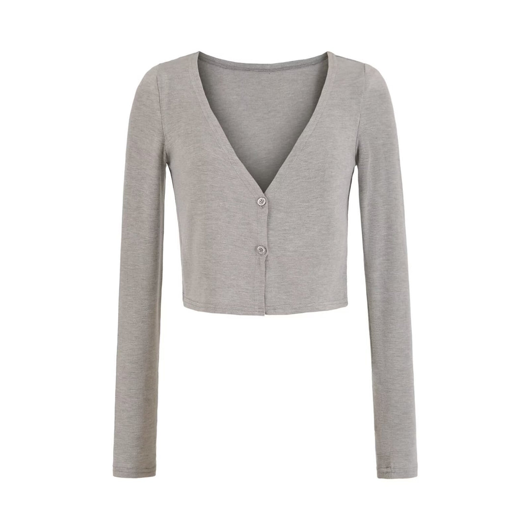 Damen Kurzer Feinstrick-Cardigan mit tiefem V-Ausschnitt und knöpfbarer Front Shop Nory