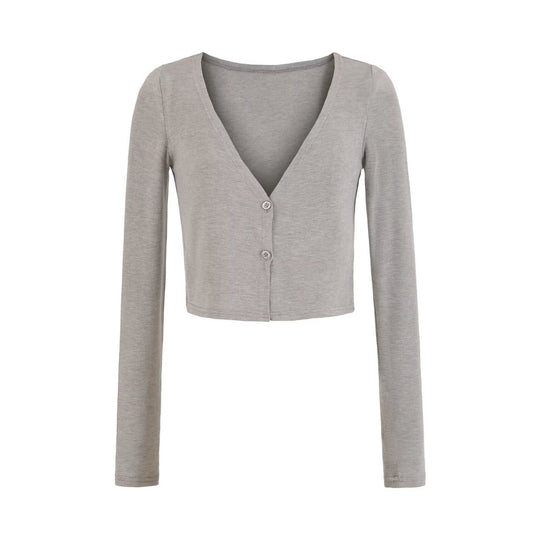 Damen Kurzer Feinstrick-Cardigan mit tiefem V-Ausschnitt und knöpfbarer Front Shop Nory