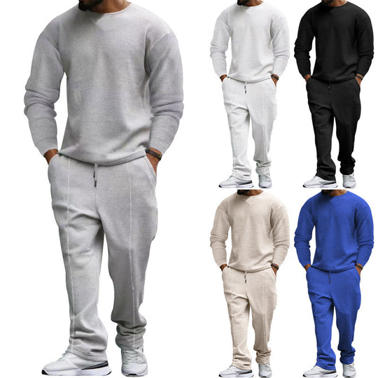 Herren nan strukturiertes Lounge-Set mit Rundhals-Pullover und schmal zulaufender Naht-Jogginghose Shop Nory