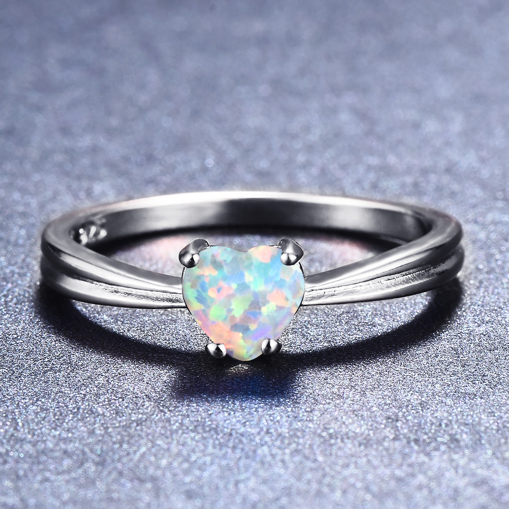 Damen Ring mit herzförmigem Opal und elegante Doppelband-Design Shop Nory