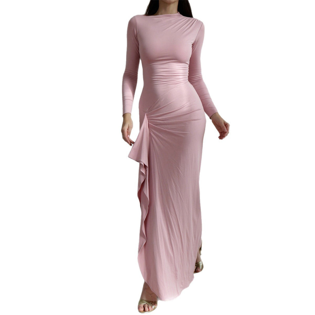 Damen nan gerafftes Maxikleid mit langen Ärmeln, taillierender Stretch-Passform und seitlichem Volant-Detail Shop Nory