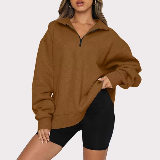 Damen nan oversized Sweatshirt mit halbem Reißverschluss, weichem Fleece-Innenfutter und Kängurutasche Shop Nory
