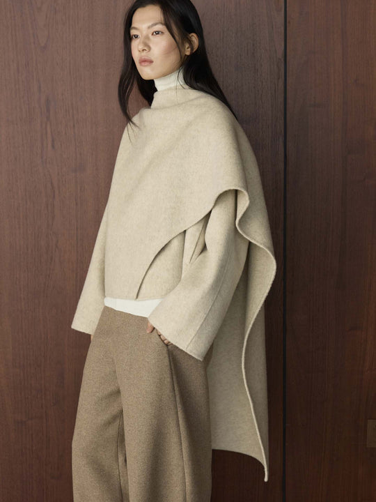 Damen Cape Mantel mit asymmetrischem Überwurf und Wollmix Shop Nory