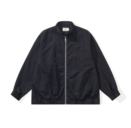 Unisex Kastig geschnittene Canvas‑Zipjacke mit Stehkragen, Tunnelzugsaum und Utility‑Taschen Shop Nory
