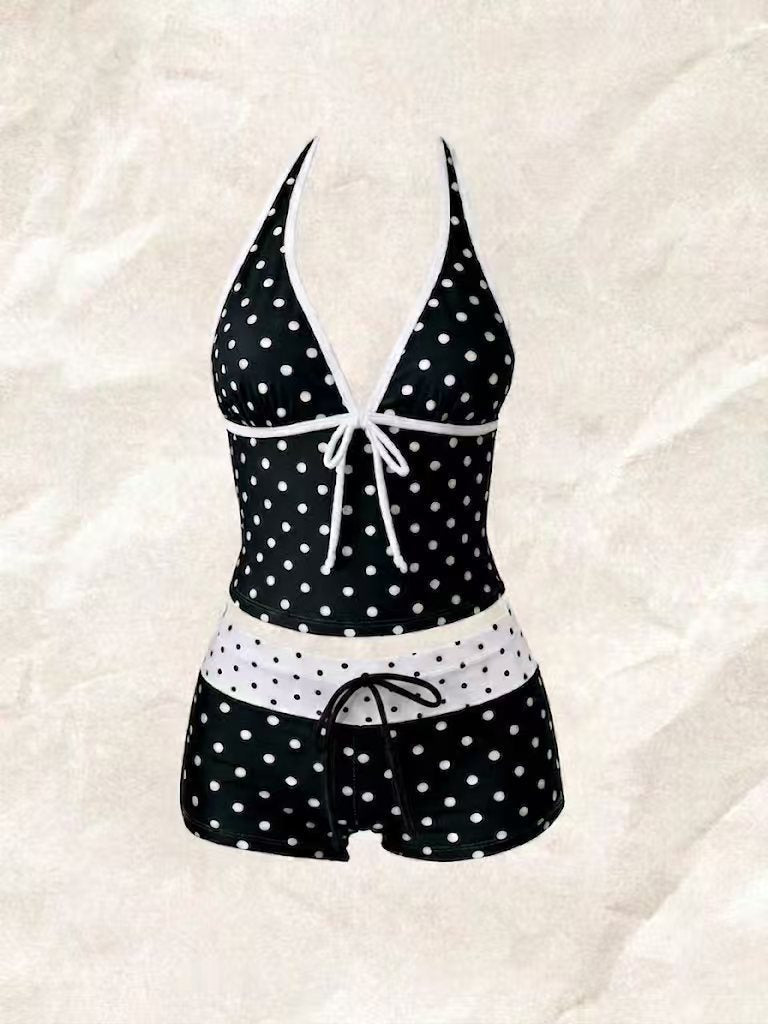 Damen Tankini mit modischem Punktmuster und verstellbarem Halter