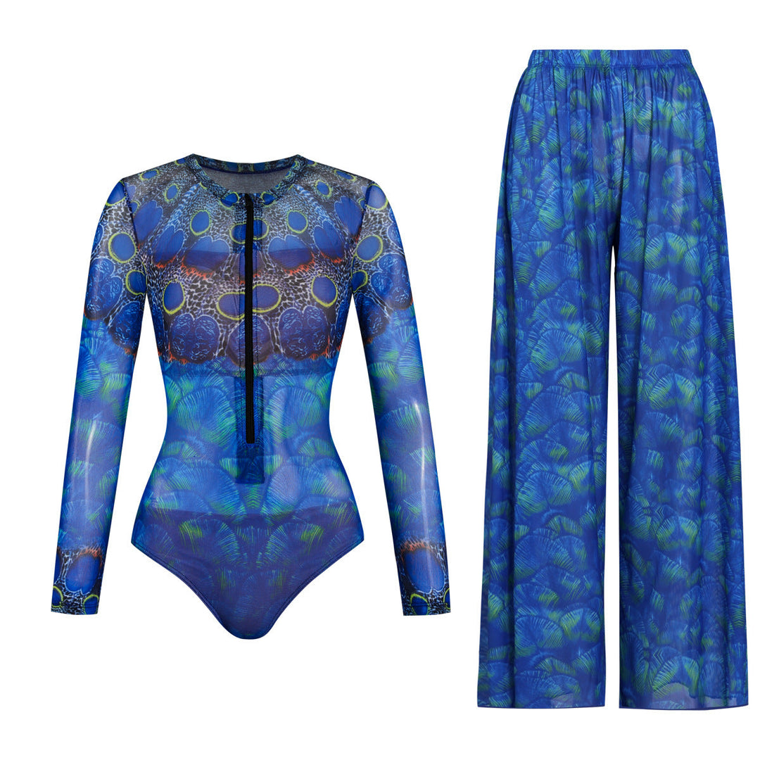 Damen Einteiler mit langem Arm und farbenfrohem Print