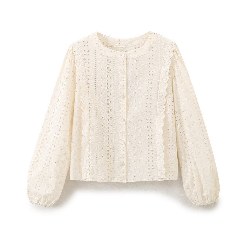 Damen Broderie Anglaise Baumwollbluse mit Rüschenbesatz und Ballonärmeln Shop Nory