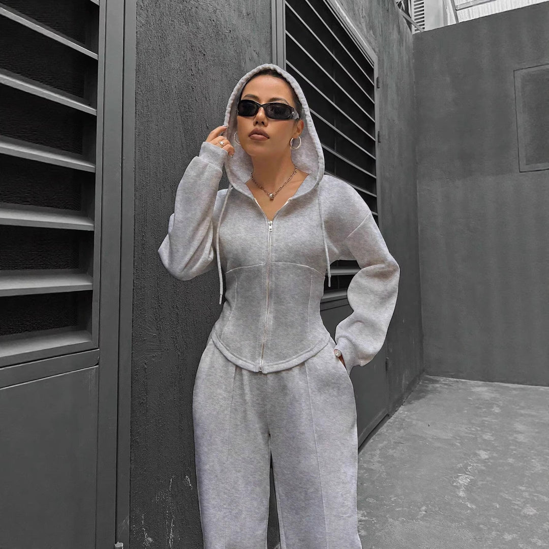 Damen Zip-Hoodie und weite Sweatpants Set mit taillierter Nahtführung Shop Nory