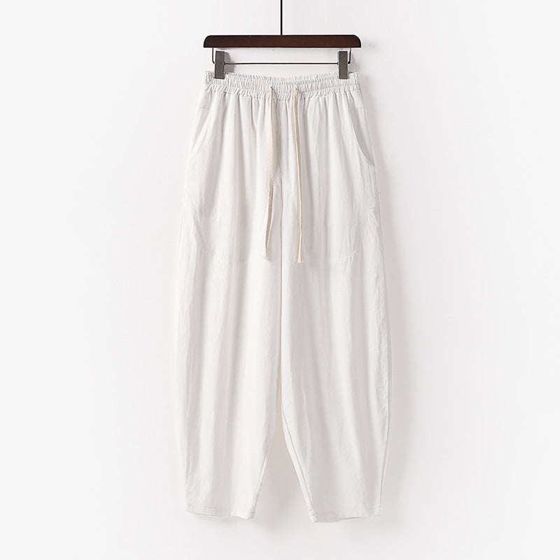 Damen Weiche Leinen-Haremshose mit Gummibund und Kordelzug Shop Nory