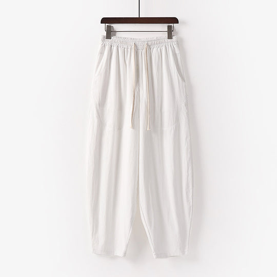 Damen Weiche Leinen-Haremshose mit Gummibund und Kordelzug Shop Nory