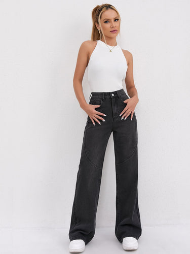 Damen Weite Hochtaillen-Jeans mit einzigartigen Nahtdetails und lässigem Schnitt Shopnory
