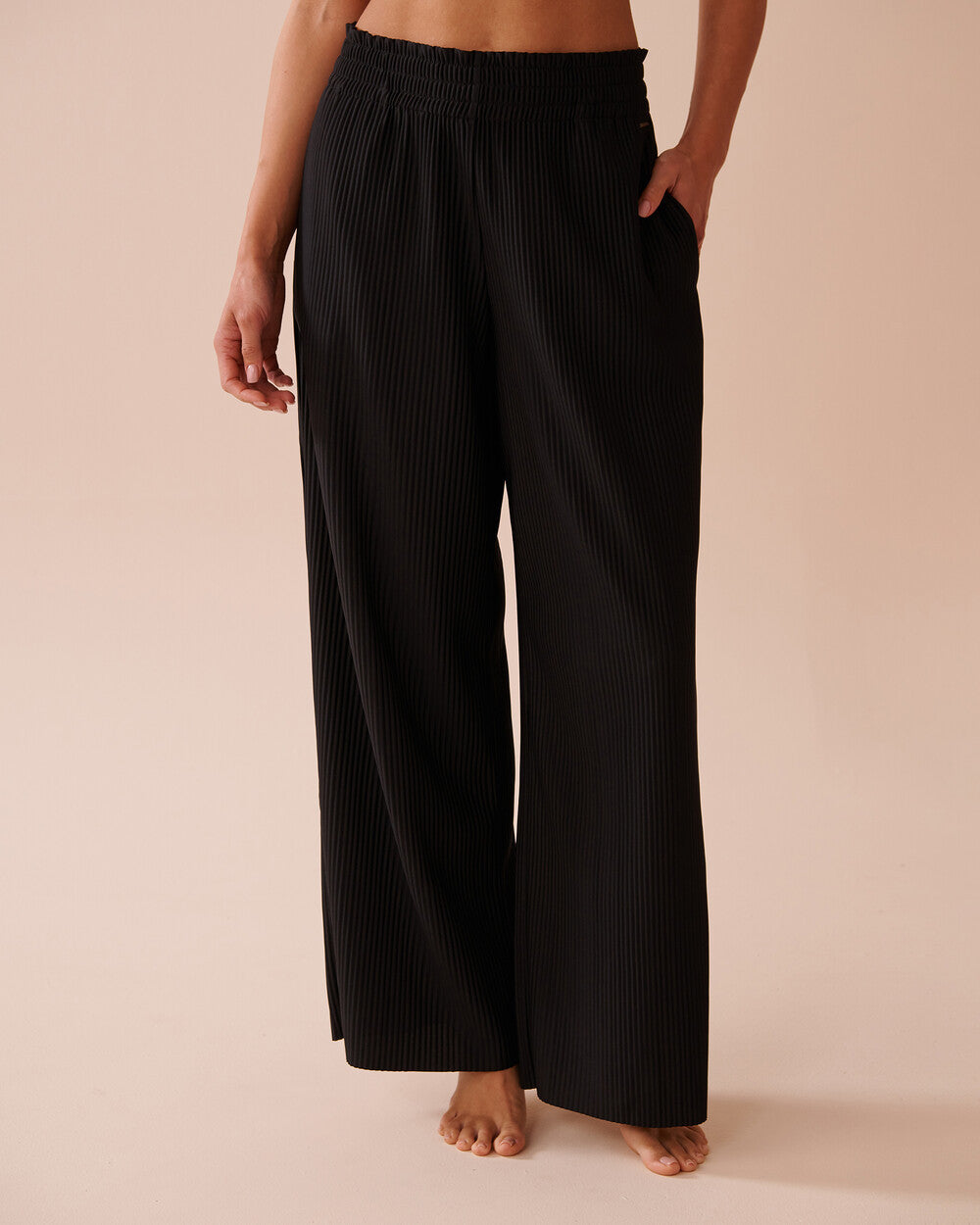 Damen Weite Plissee-Hose mit elastischem Bund und seitlichen Taschen