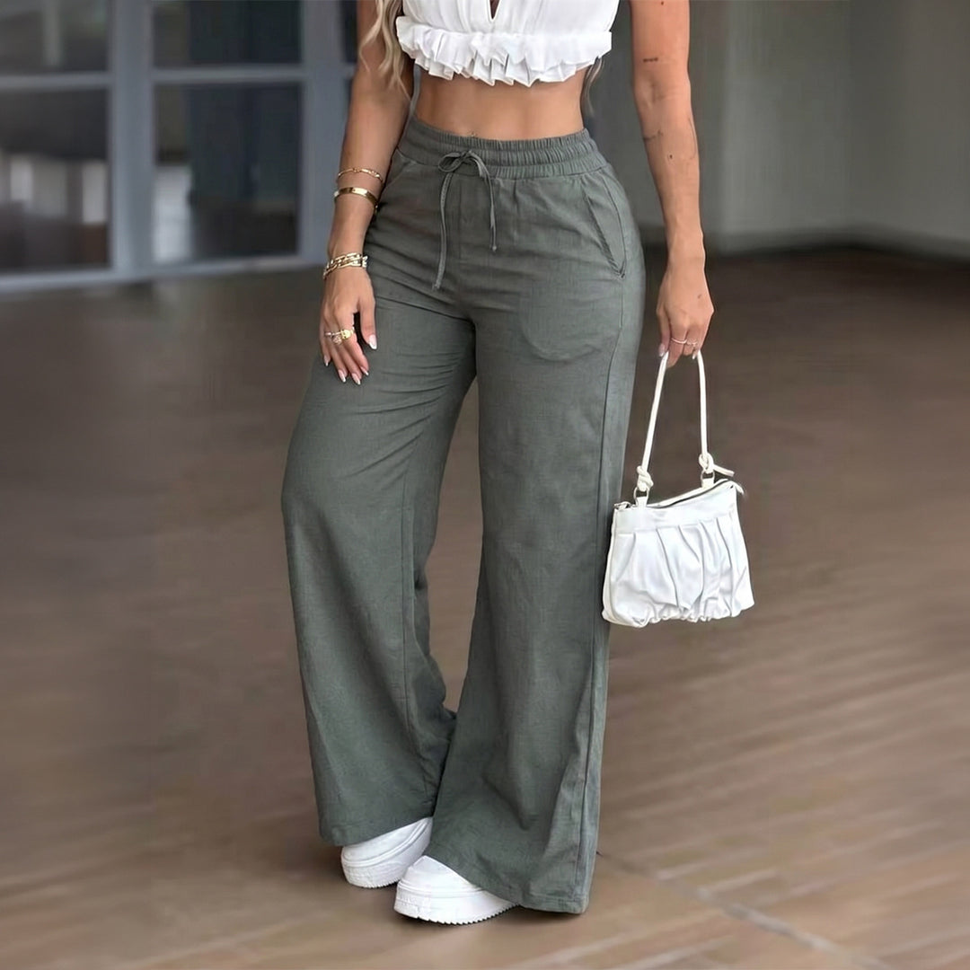 Damen nan weite High‑Waist Leinenhose mit elastischem Tunnelzugbund und Seitentaschen Shop Nory
