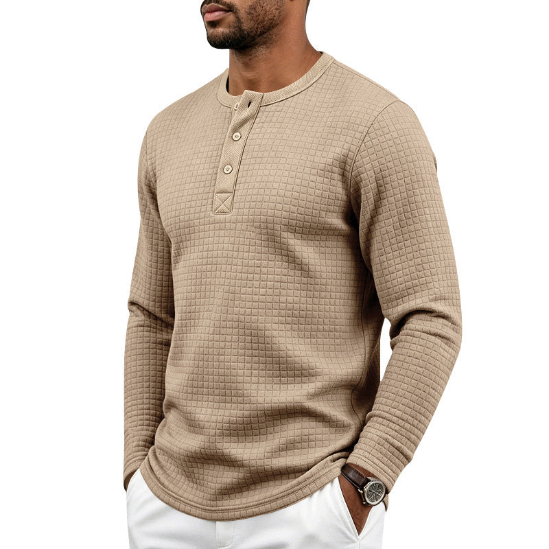 Herren Texturiertes Thermo-Henley-Langarmshirt mit Waffelstruktur und abgerundetem Saum Shop Nory