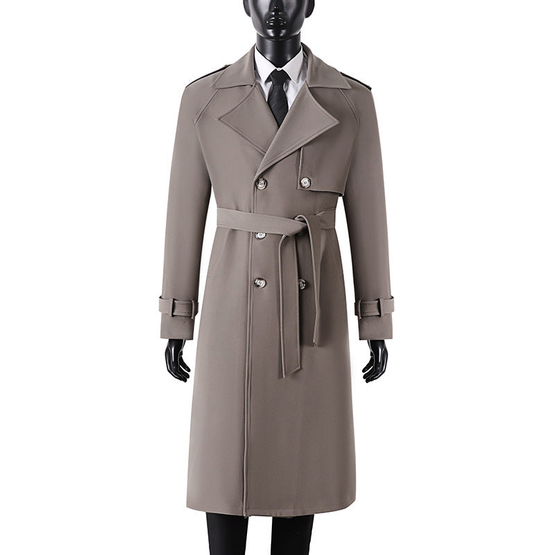 Herren Langer Minimalistischer Trenchcoat mit Sturmklappe Taillengürtel und verstellbaren Manschetten Shop Nory