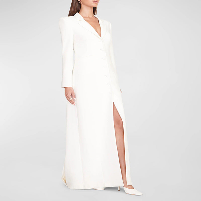 Damen Abendliches Maxikleid‑Blazer mit schlanker Silhouette, Korsettnaht und elegantem Frontschlitz Shop Nory