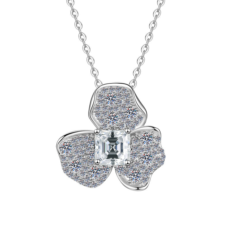 Damen Halskette mit floralen Anhänger und funkelndem Kristall Shop Nory