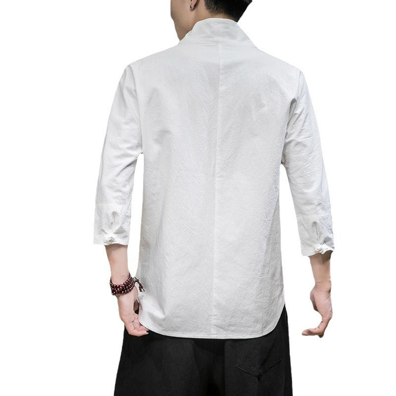 Herren modern geschnittene Kimono-Hemdjacke mit V-Kragen und 3/4-Ärmeln Shop Nory