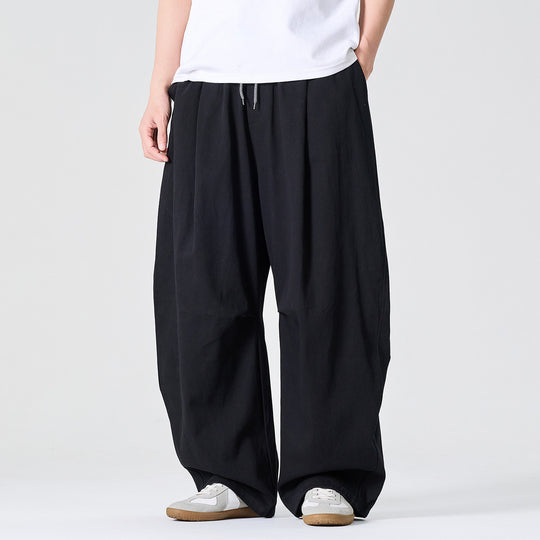 Herren Weite Relaxed-Fit Stoffhose mit Tunnelzug und Bundfalten Shop Nory