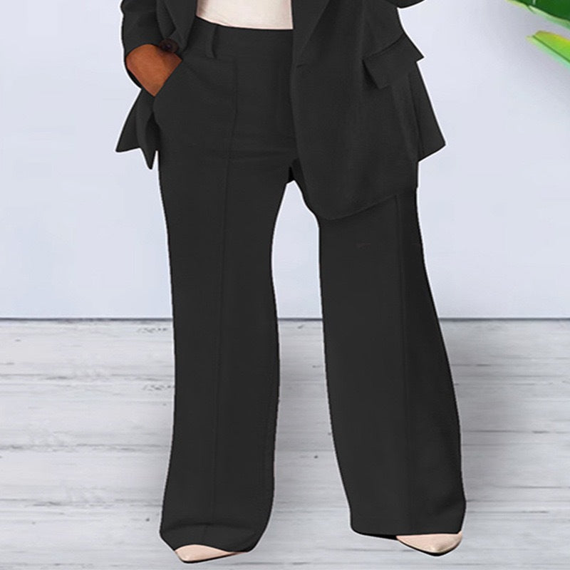 Damen elegantes und lockeres Blazerset mit weiten Hosen